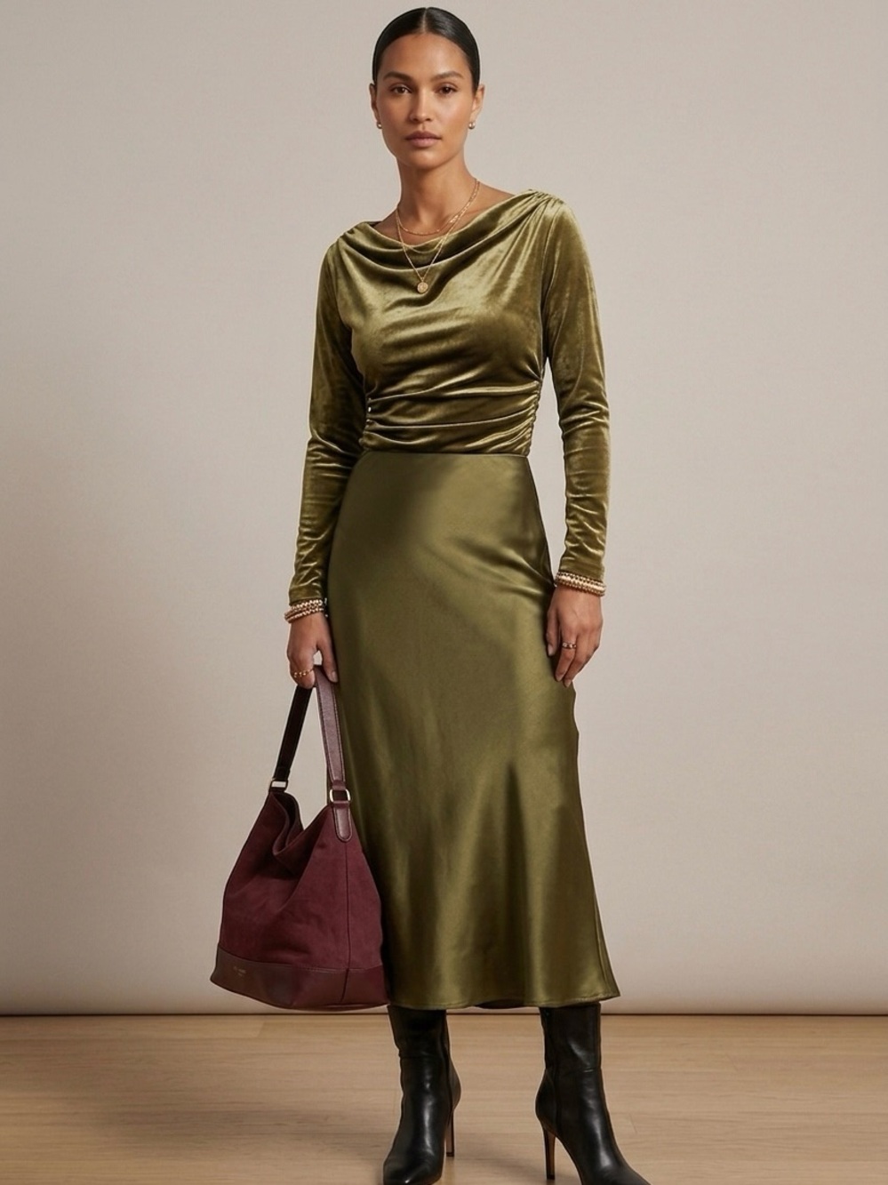 Olive Green Long Sleeve Top | Size M
